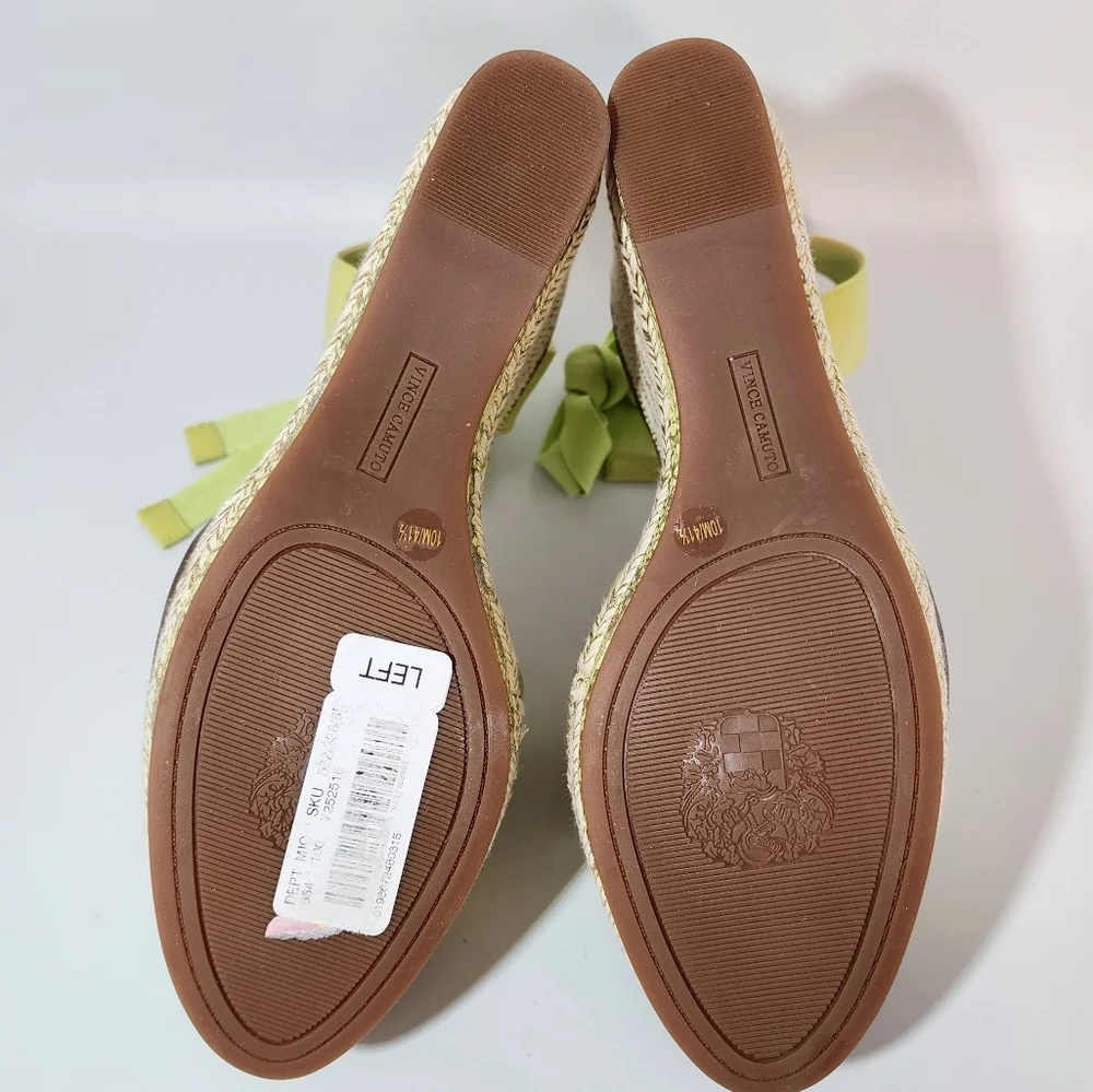 Vince Camuto Pharrah Yellow Green Leather Ankle Tie Espadrille Platform Heels
